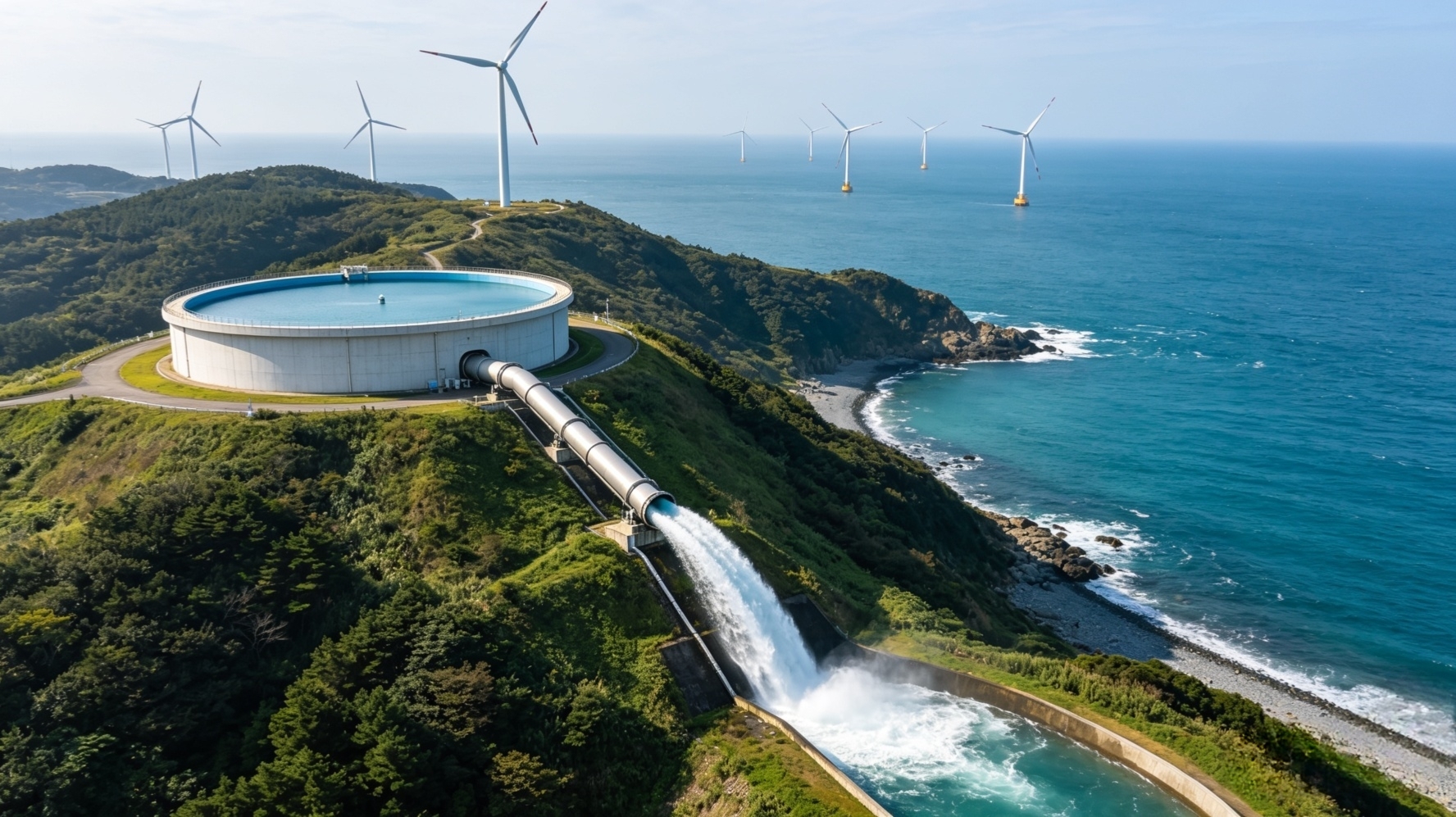 GSS coastal system — reservoir full with offshore turbines