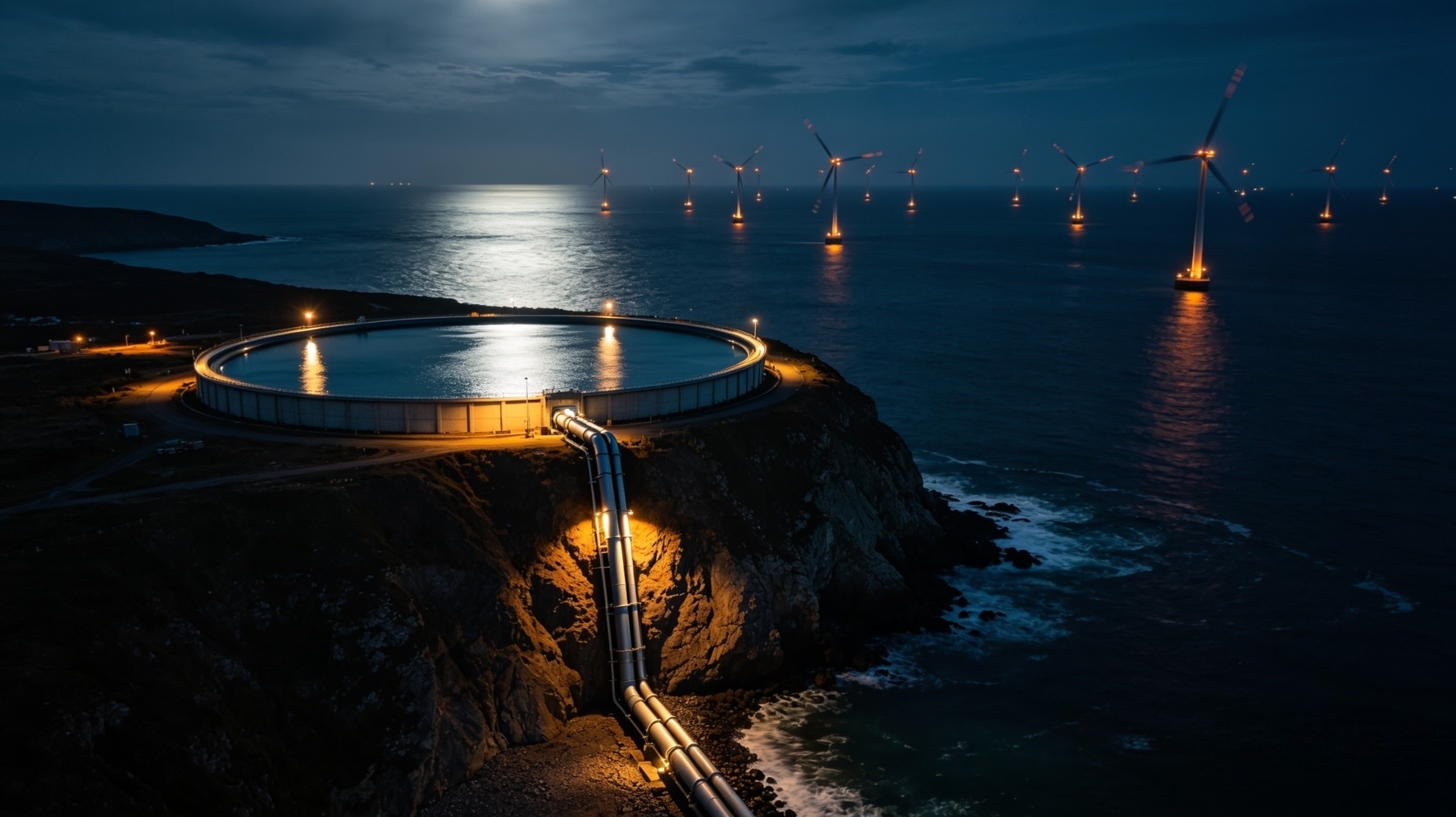 GSS system at night — coastal reservoir lit up