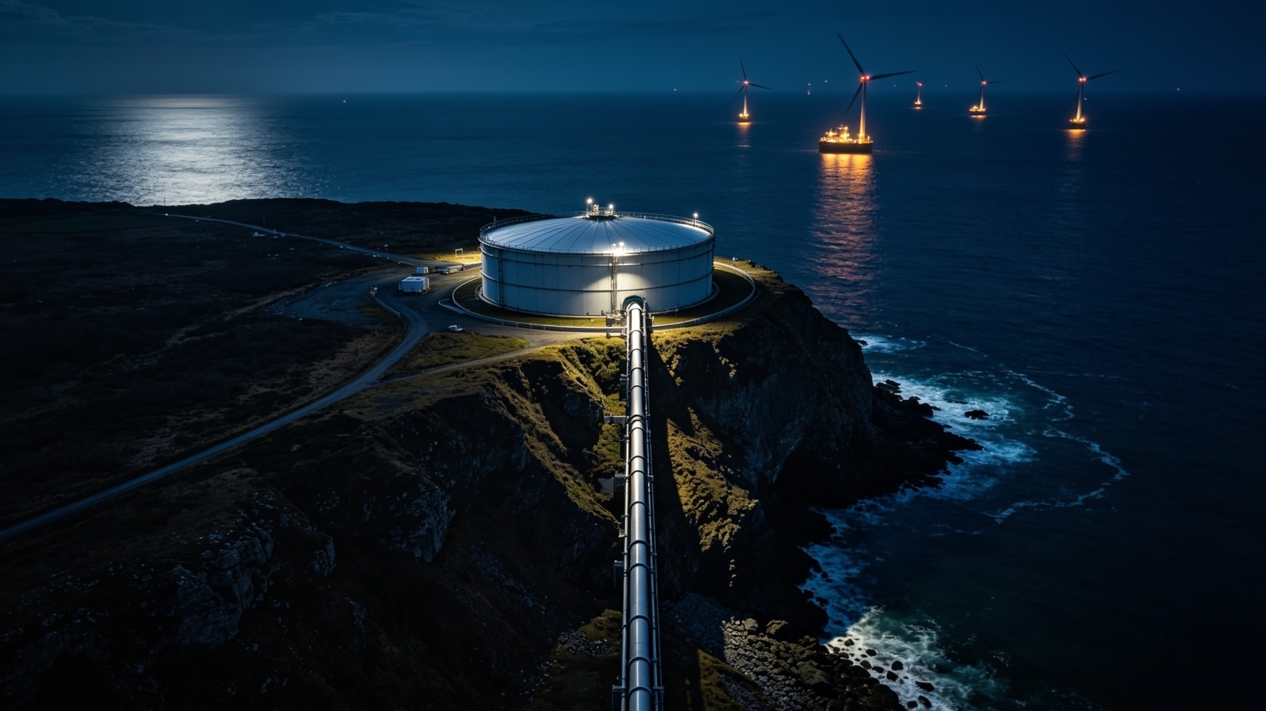 GSS coastal system night shot — moonlight on reservoir