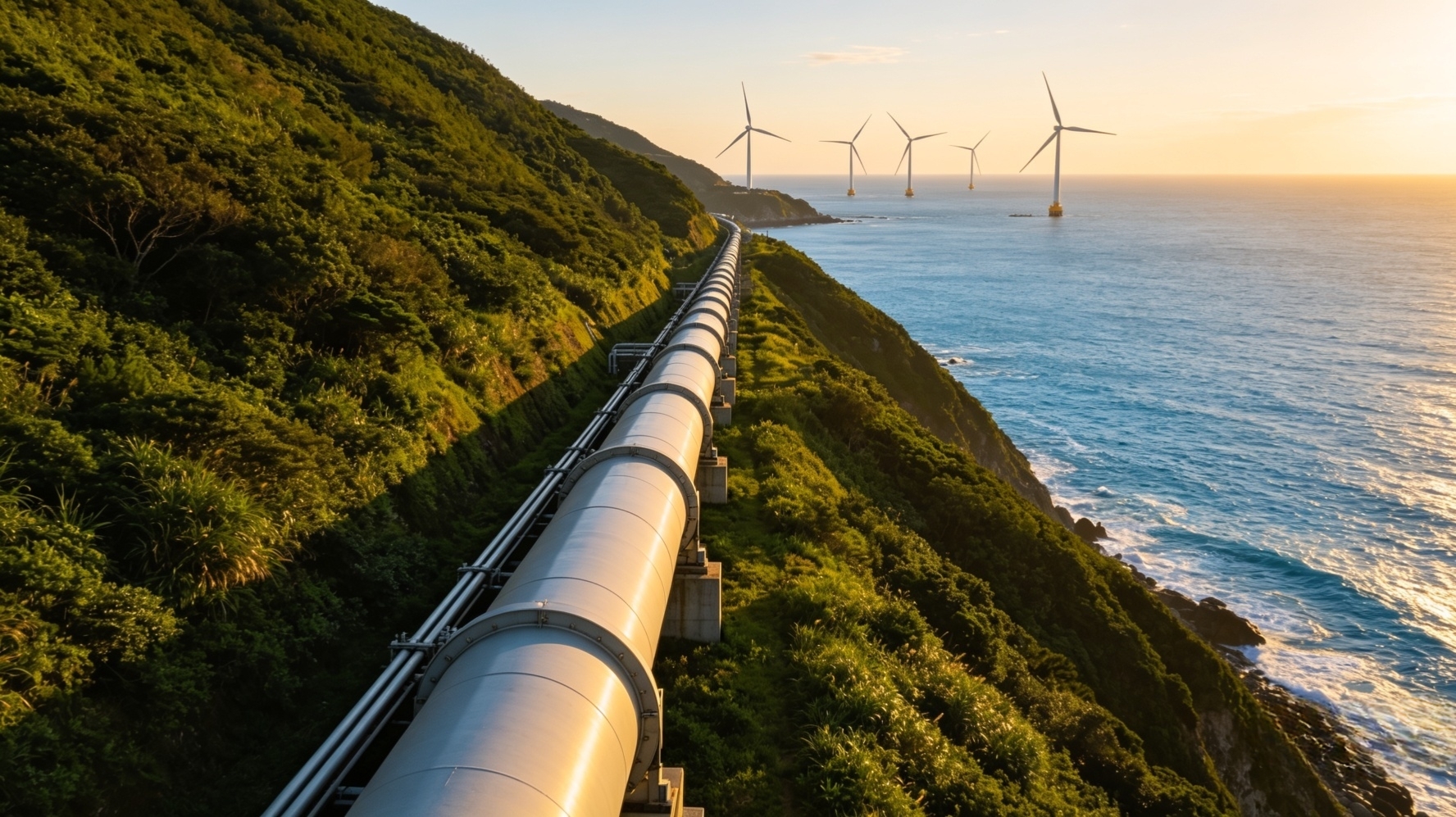 GSS pipeline running along coastal hillside